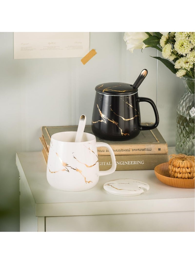 Ceramic Coffee Mug with Lid and Stainless Steel Spoon,13.5 OZ Mug ,Dishwasher and Microwave Safe Tea Cup with Lid- Perfect Present Classic Design Coffee Mug Set