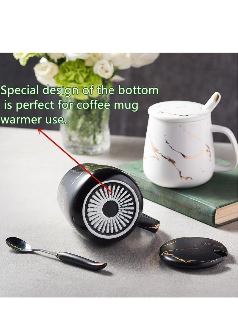 Ceramic Coffee Mug with Lid and Stainless Steel Spoon,13.5 OZ Mug ,Dishwasher and Microwave Safe Tea Cup with Lid- Perfect Present Classic Design Coffee Mug Set