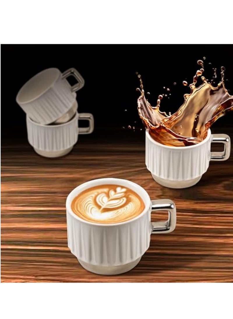 ceramic coffee cup 4 set stackable coffee mugs with rack 9 oz coffee mugs with handles ceramic coffee cups cappuccino coffee cups stackable mugs with rack for coffee tea cocoa milk latte