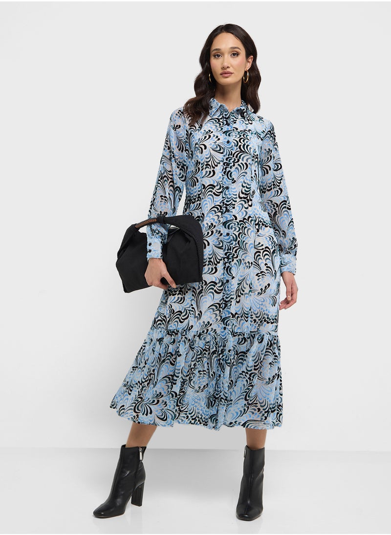 Printed Chiffon Midi Dress