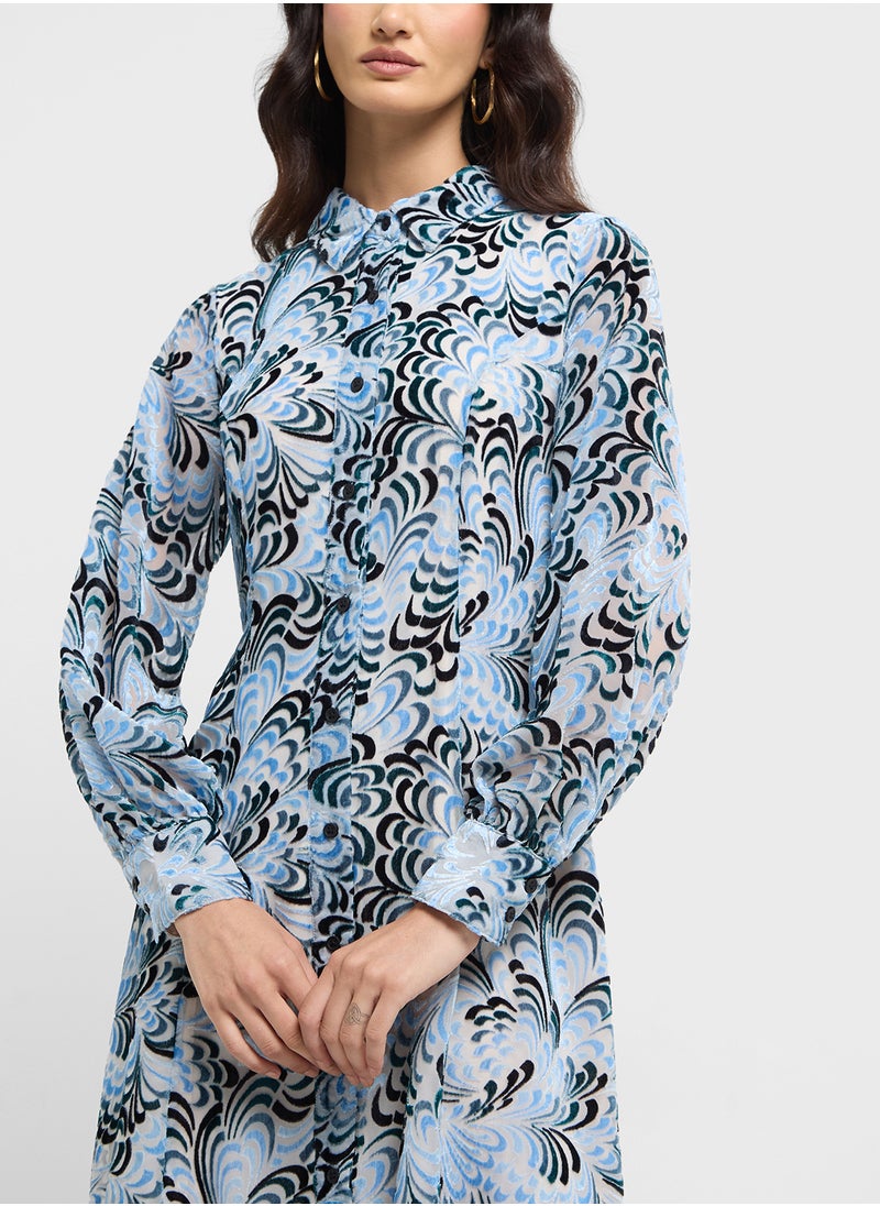 Printed Chiffon Midi Dress