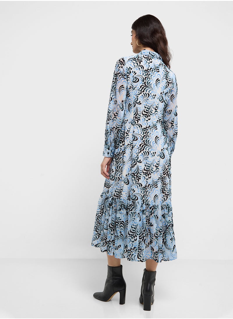 Printed Chiffon Midi Dress
