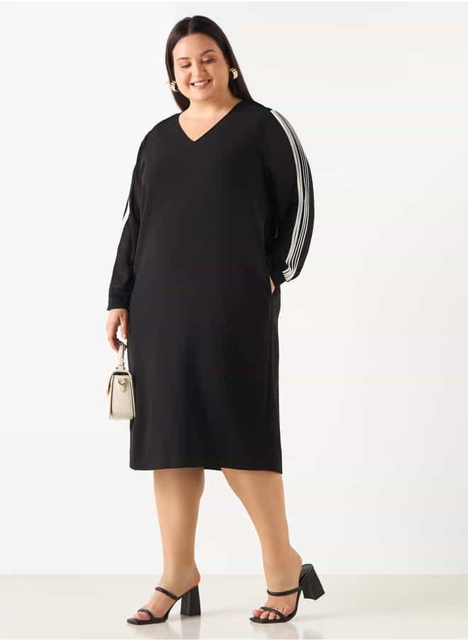 Plus Size Ulla Popken V-neck Dress with Long Sleeves