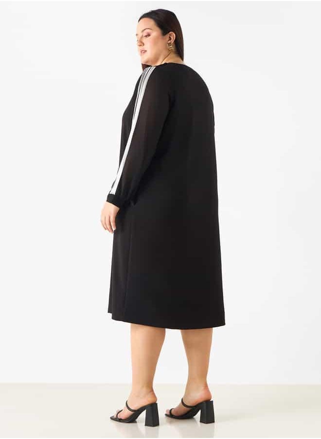 Plus Size Ulla Popken V-neck Dress with Long Sleeves