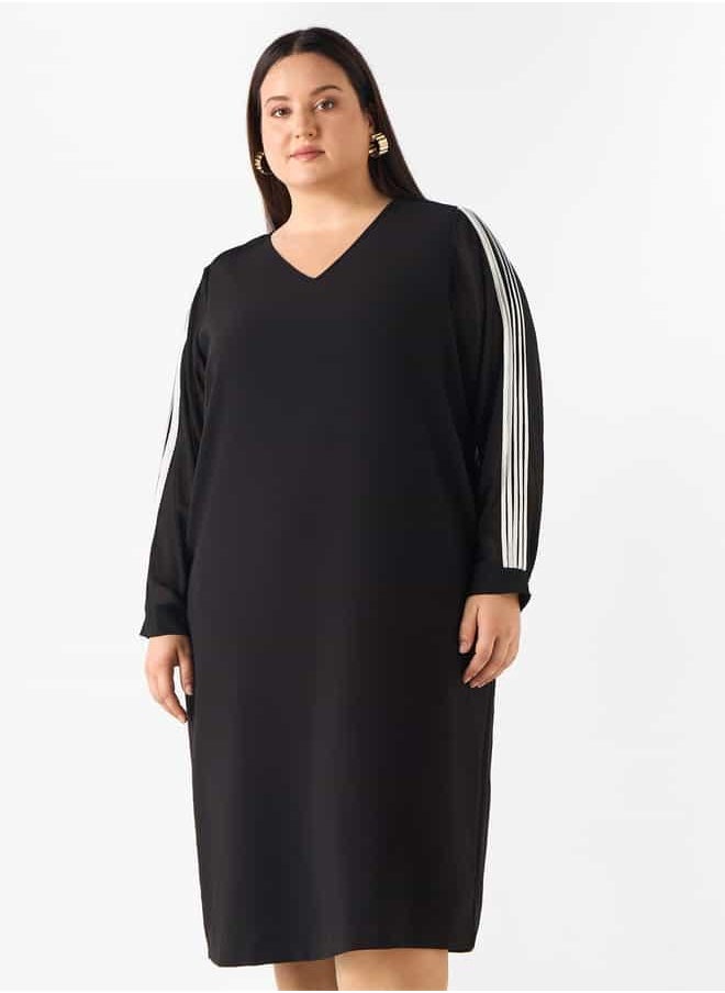 Plus Size Ulla Popken V-neck Dress with Long Sleeves