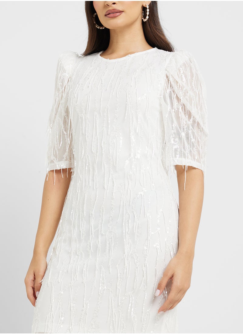 Embellished Puff Sleeve Dress