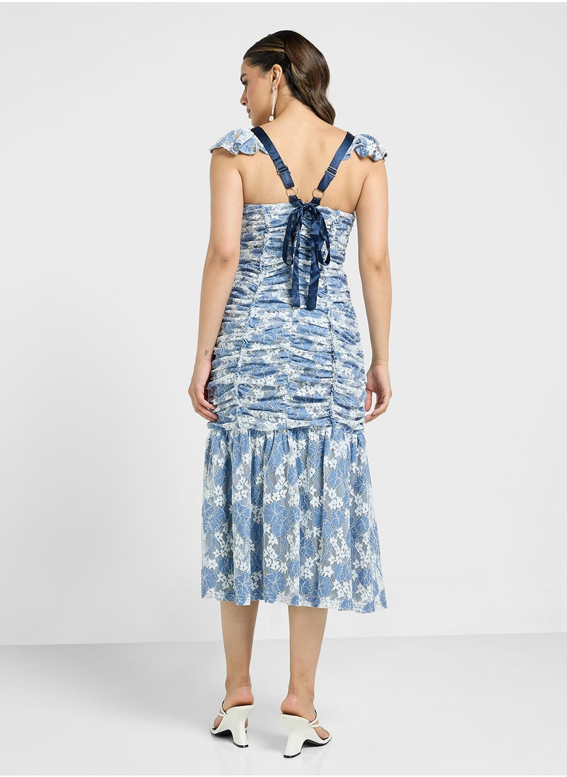 Floral Ruched Midi Dress