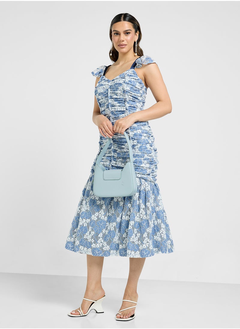 Floral Ruched Midi Dress