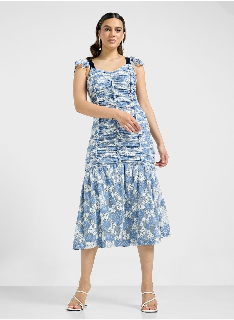 Floral Ruched Midi Dress