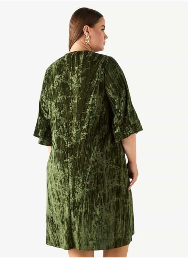 Plus Size Ulla Popken Crushed Velvet Dress with Round Neck