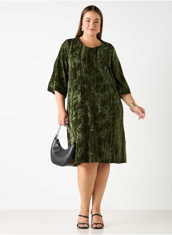 Plus Size Ulla Popken Crushed Velvet Dress with Round Neck