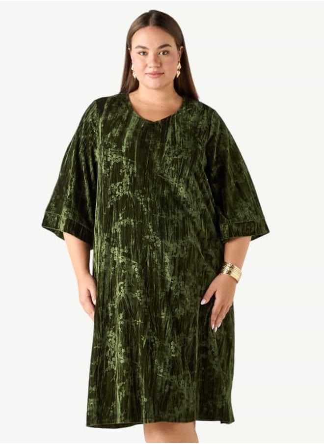 Plus Size Ulla Popken Crushed Velvet Dress with Round Neck
