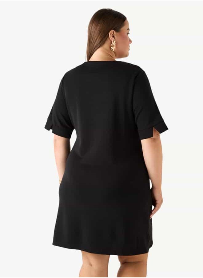 Plus Size Ulla Popken Short Sleeve Dress with Split Neck