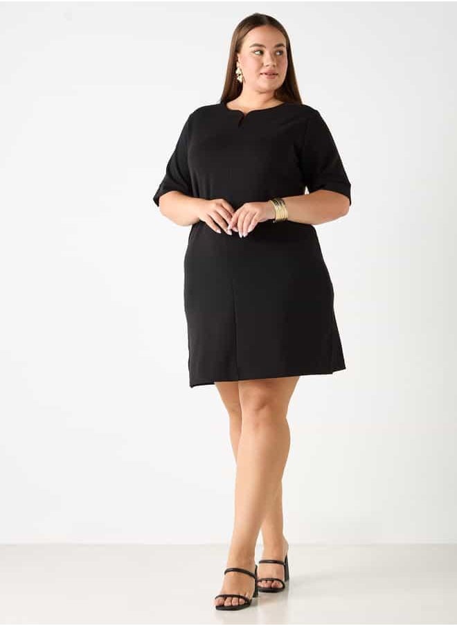 Plus Size Ulla Popken Short Sleeve Dress with Split Neck