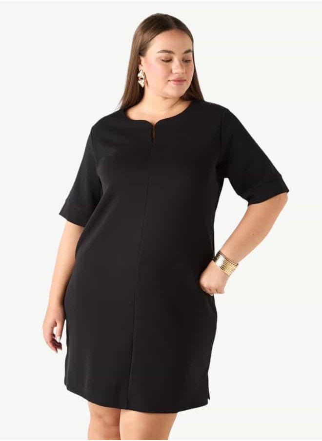 Plus Size Ulla Popken Short Sleeve Dress with Split Neck