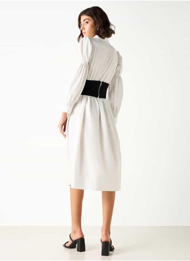 2Xtremz Midi Shirt Dress with Puff Sleeves and Corset Belt