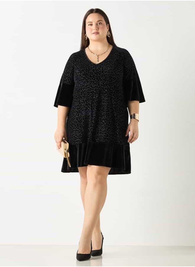 Plus Size Ulla Popken Printed Dress with 3/4 Sleeves