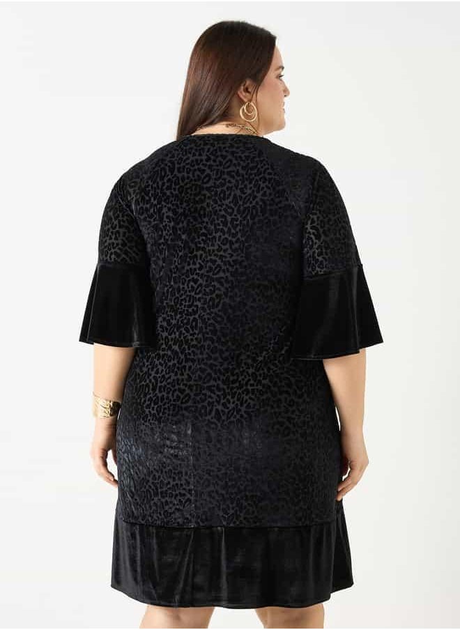 Plus Size Ulla Popken Printed Dress with 3/4 Sleeves