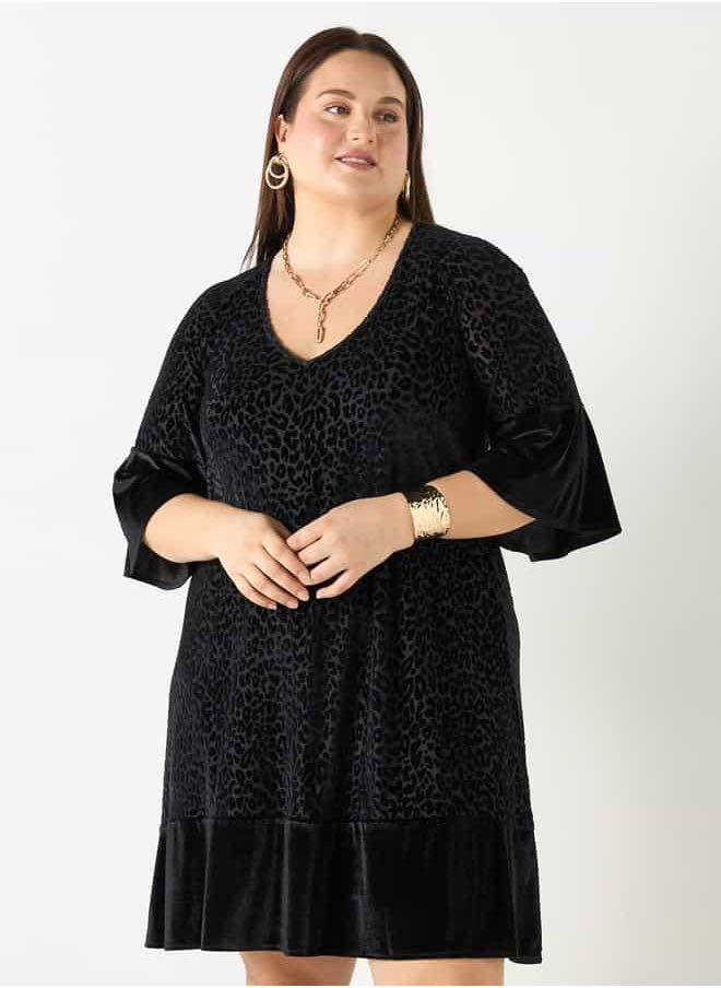 Plus Size Ulla Popken Printed Dress with 3/4 Sleeves