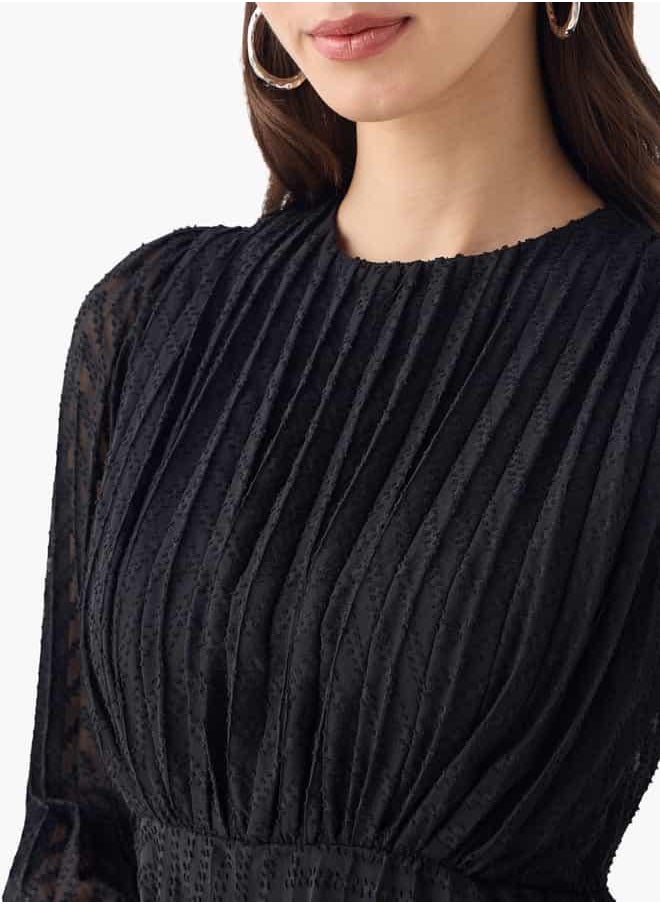 2Xtremz Pleated Midi Dress with Flared Sleeves