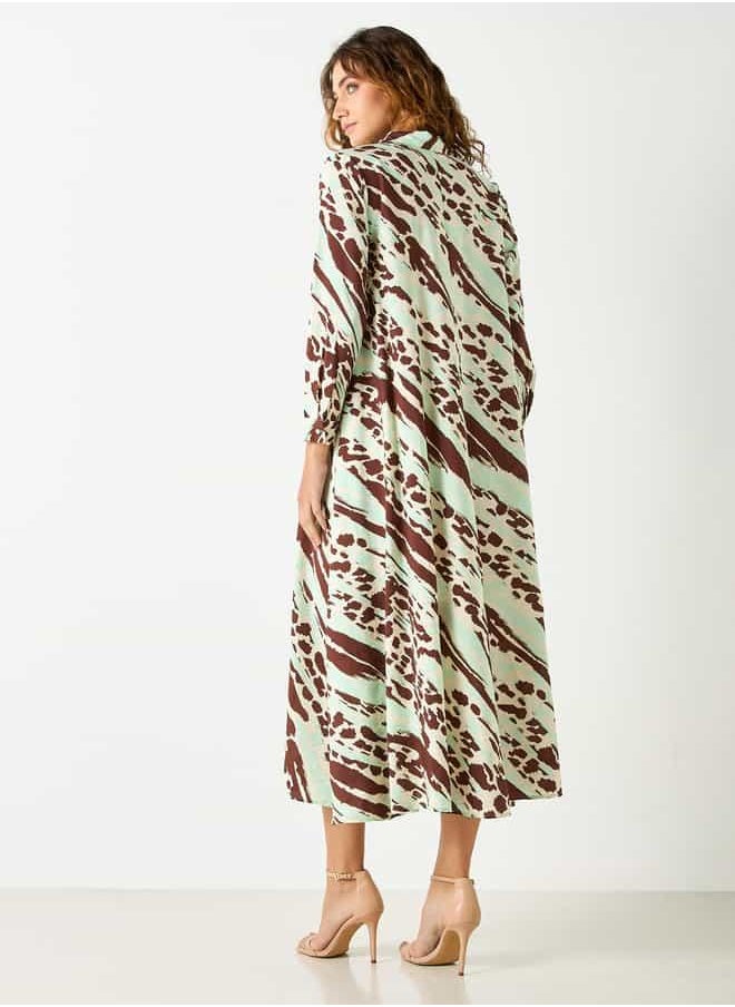 Iconic Printed Shirt Dress with Collar and Long Sleeves