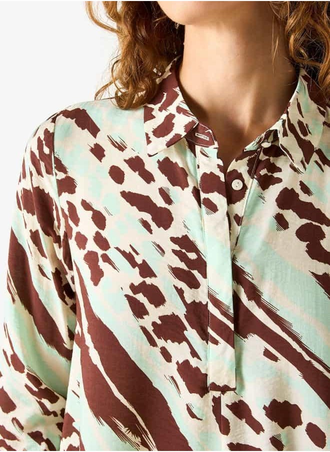 Iconic Printed Shirt Dress with Collar and Long Sleeves