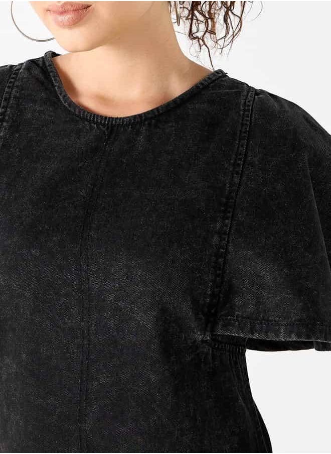 Lee Cooper Denim A-line Dress with Round Neck and Pocket