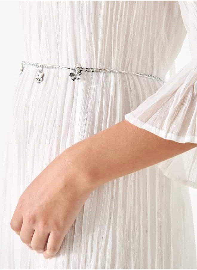 Iconic Textured Midi Dress with Round Neck and 3/4 Sleeves