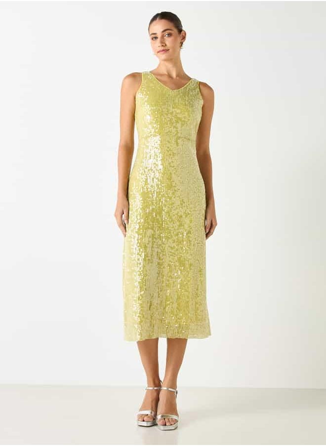 Iconic All-Over Embellished Sleeveless V-neck Dress