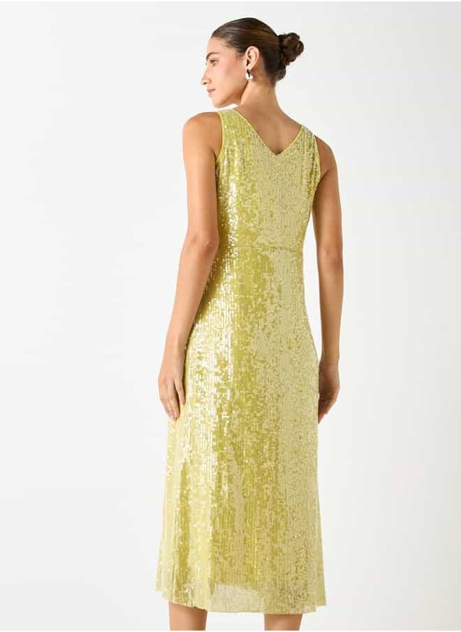 Iconic All-Over Embellished Sleeveless V-neck Dress