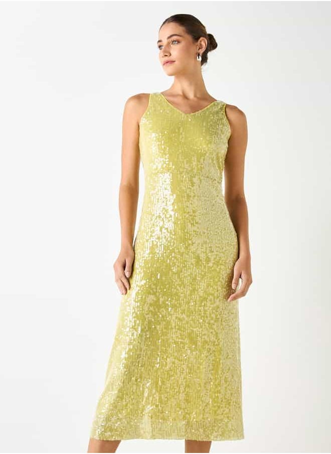 Iconic All-Over Embellished Sleeveless V-neck Dress