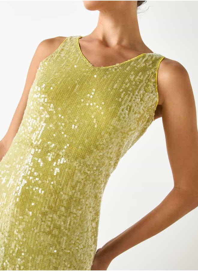 Iconic All-Over Embellished Sleeveless V-neck Dress