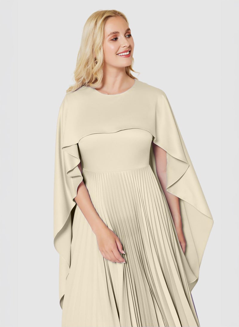 Gold Pleated Cape Dress