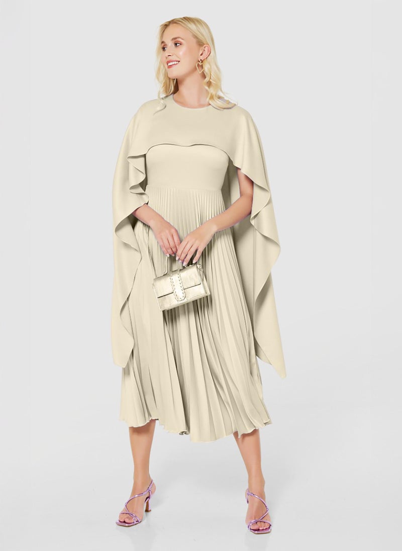 Gold Pleated Cape Dress