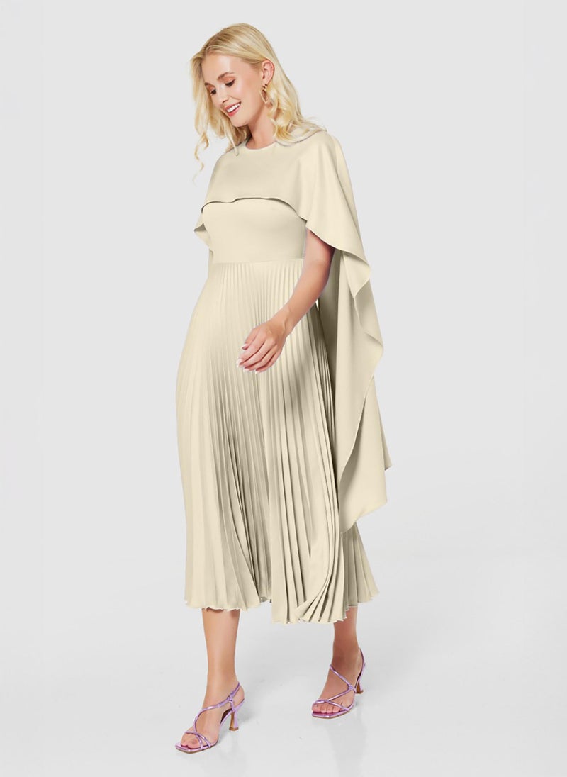 Gold Pleated Cape Dress