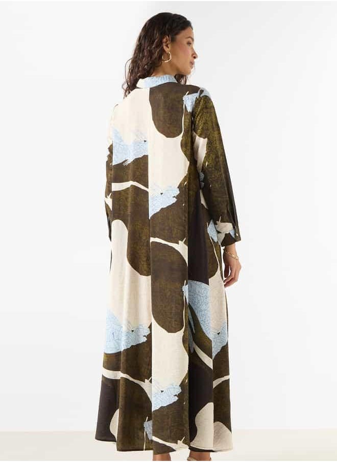 Iconic Printed Shirt Dress with Collar and Long Sleeves
