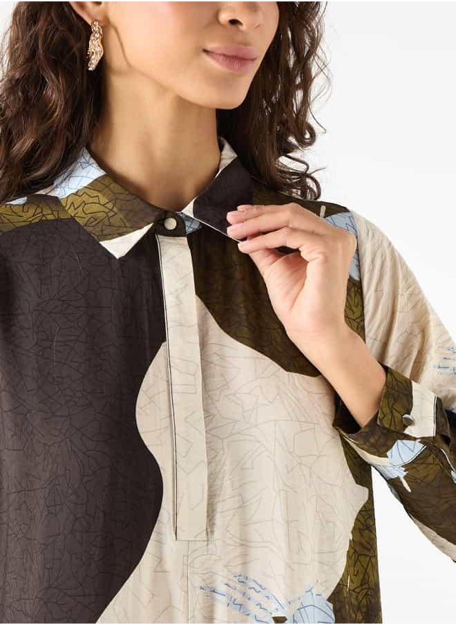 Iconic Printed Shirt Dress with Collar and Long Sleeves