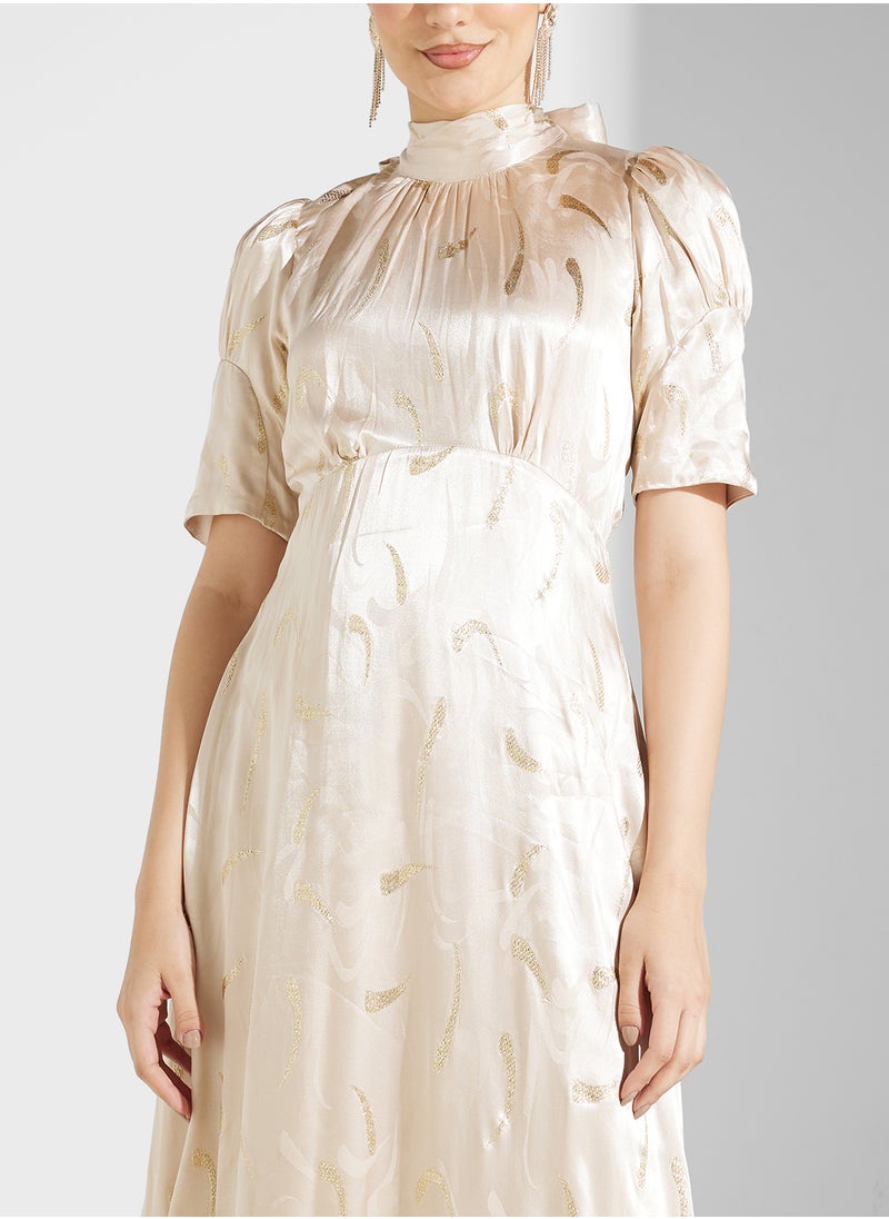 Gold Tie Back A-Line Dress
