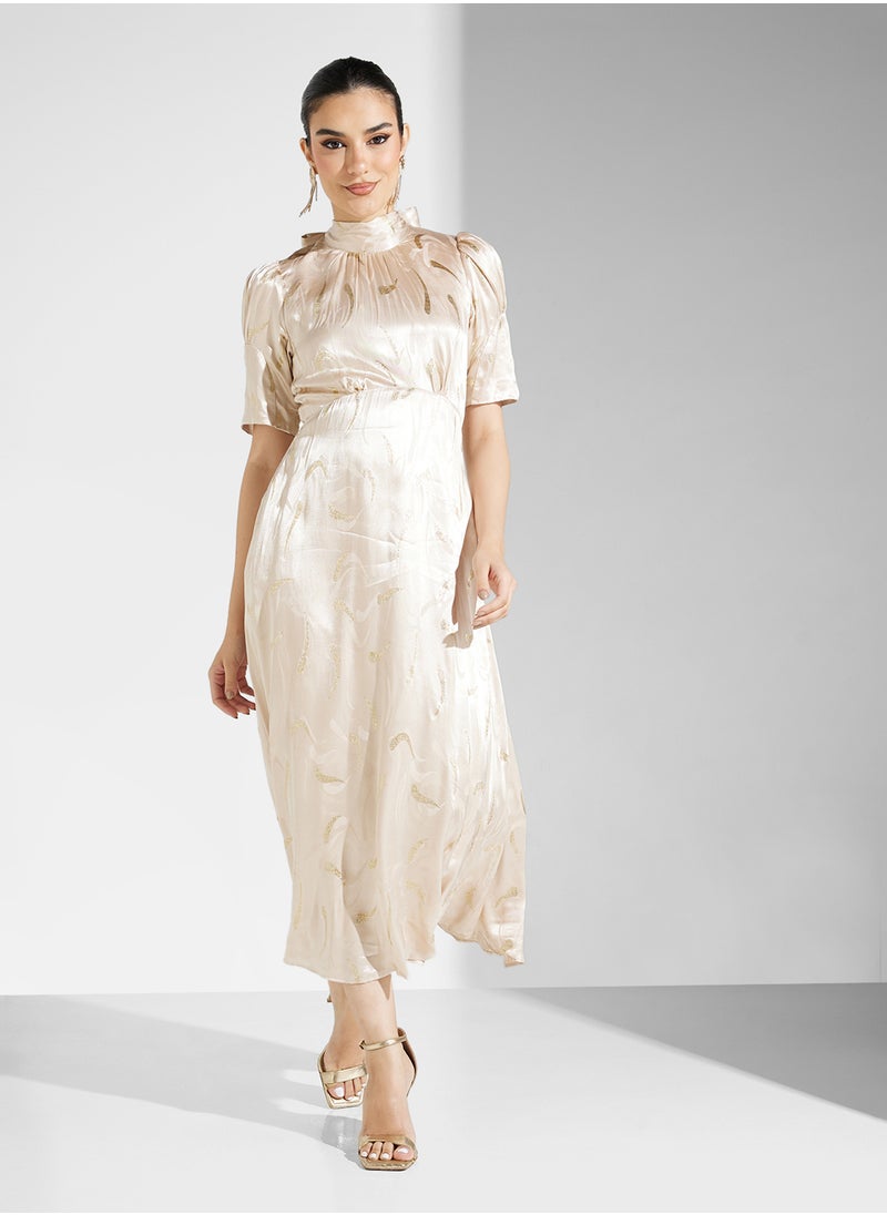 Gold Tie Back A-Line Dress