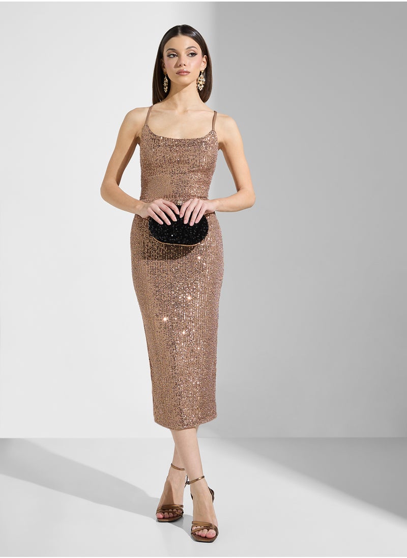 Strappy Shimmer Bodycon Dress