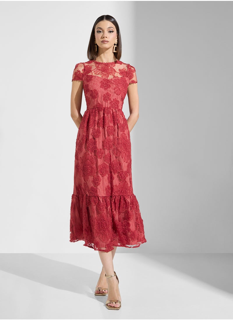 Mesh Detailed Tiered Dress