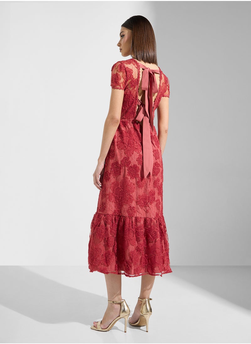 Mesh Detailed Tiered Dress