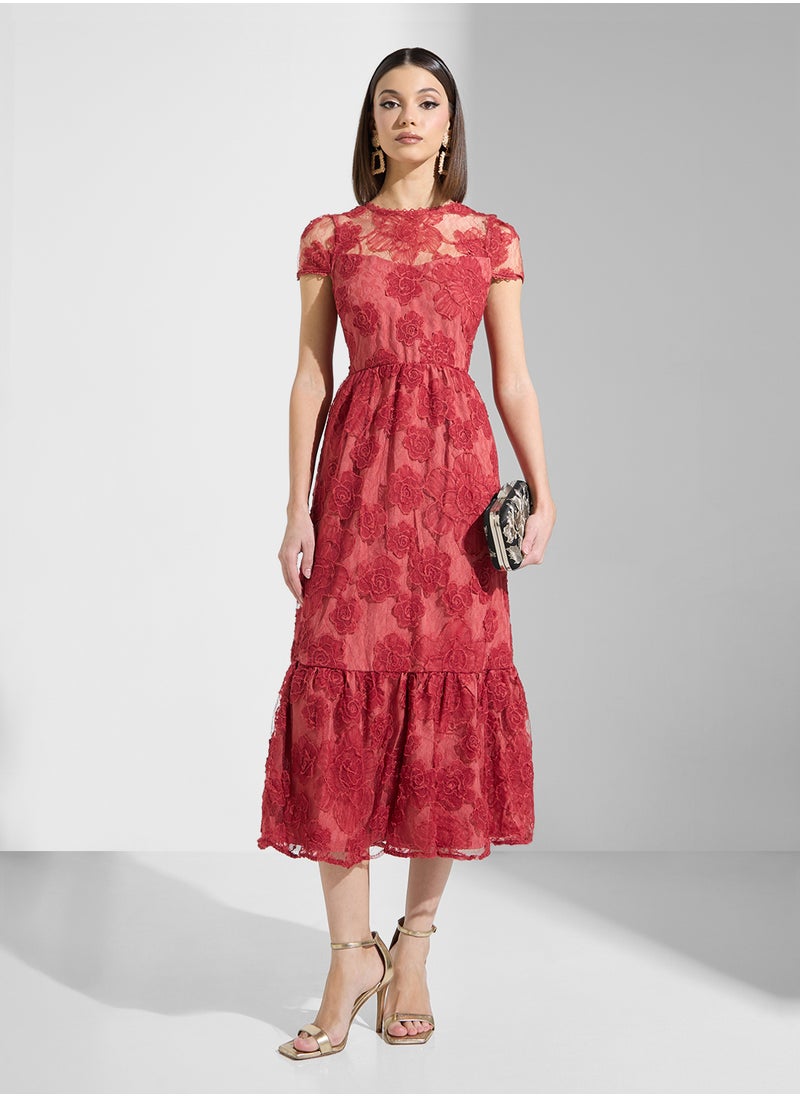 Mesh Detailed Tiered Dress