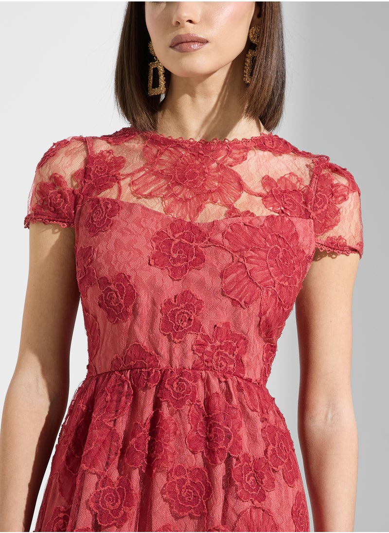 Mesh Detailed Tiered Dress
