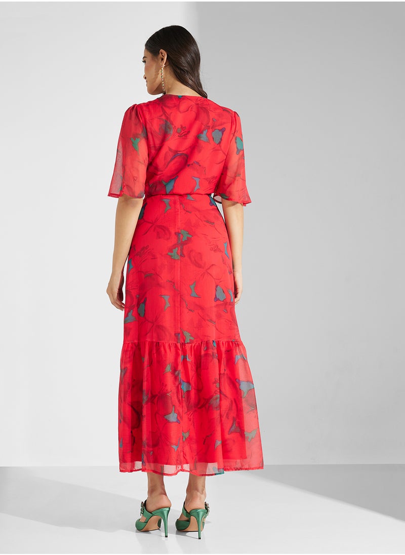Floral Chiffon Wrap Dress