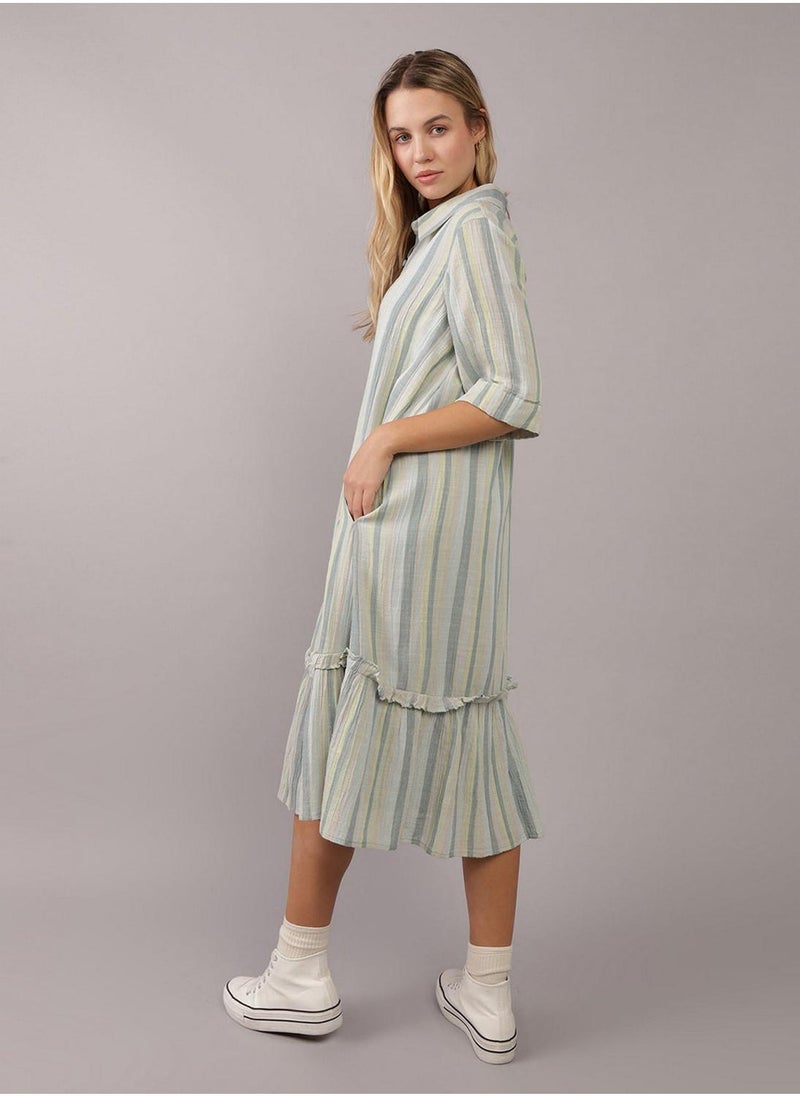 Ruffle Hem Button Down Shirt Dress