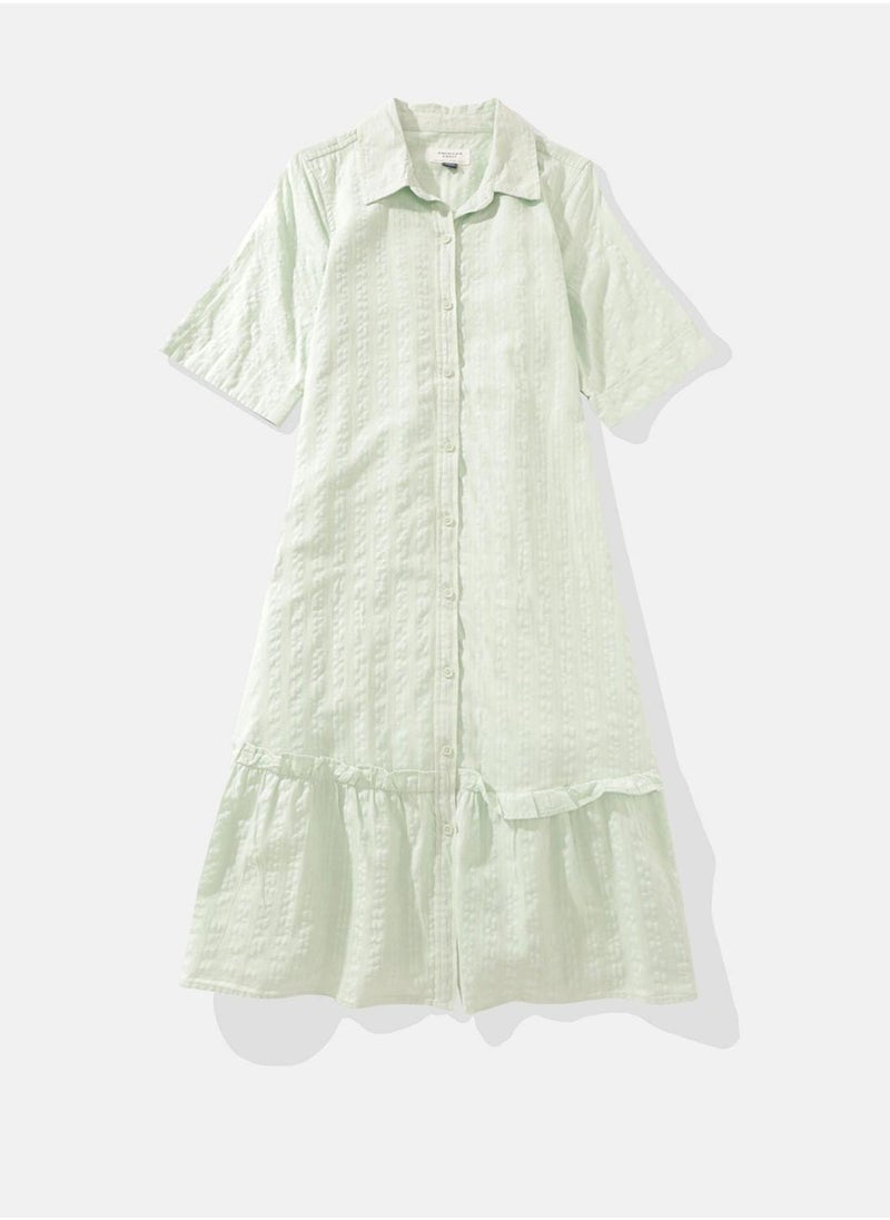 Ruffle Hem Button Down Shirt Dress