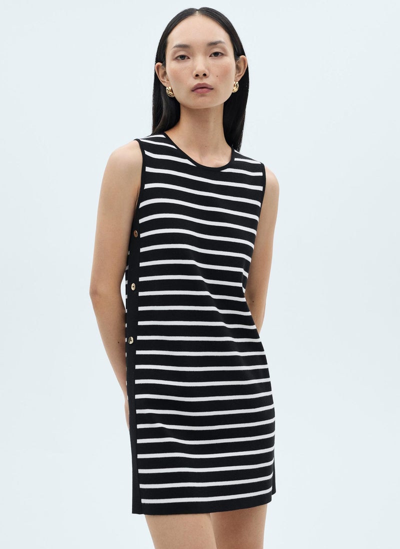 Metallic Buttons Striped Dress