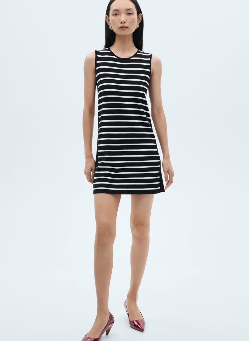 Metallic Buttons Striped Dress