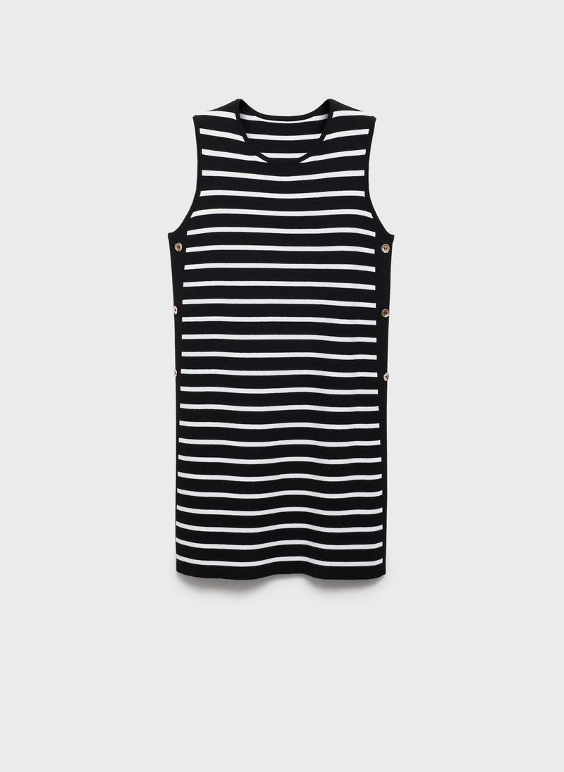 Metallic Buttons Striped Dress
